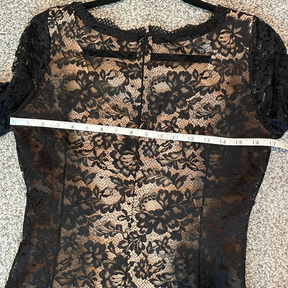 NWT Oscar de la Renta Black Lace Long-Sleeve Fit-and-Flare Dress - Picture 14 of 15